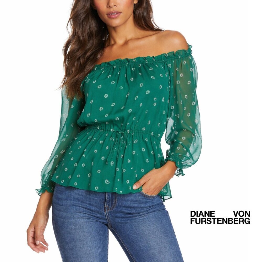 Diane von Furstenberg DVF 100% Silk Camila Off The Shoulder Blouse 12